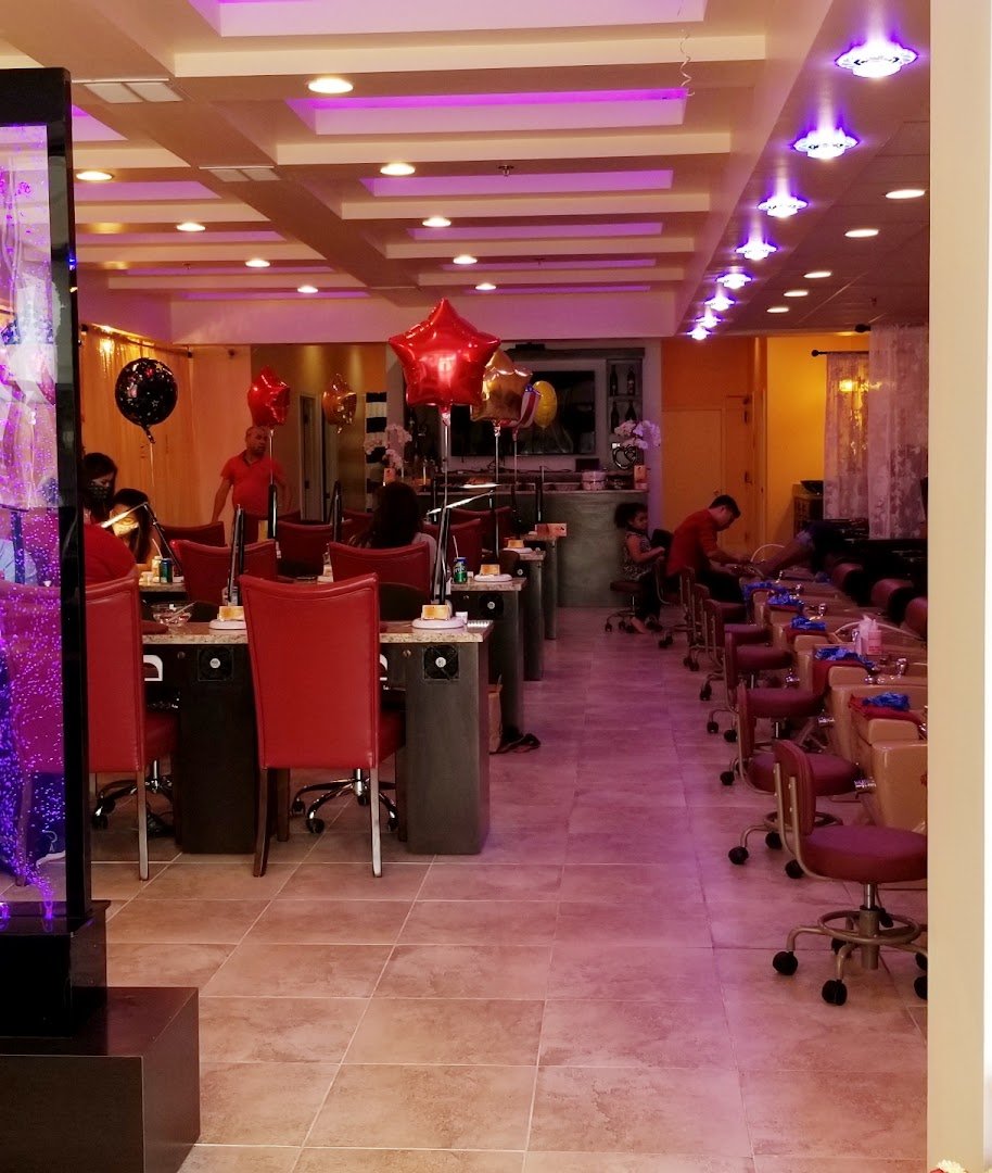Clean salon workspace with tools arranged for nail services.