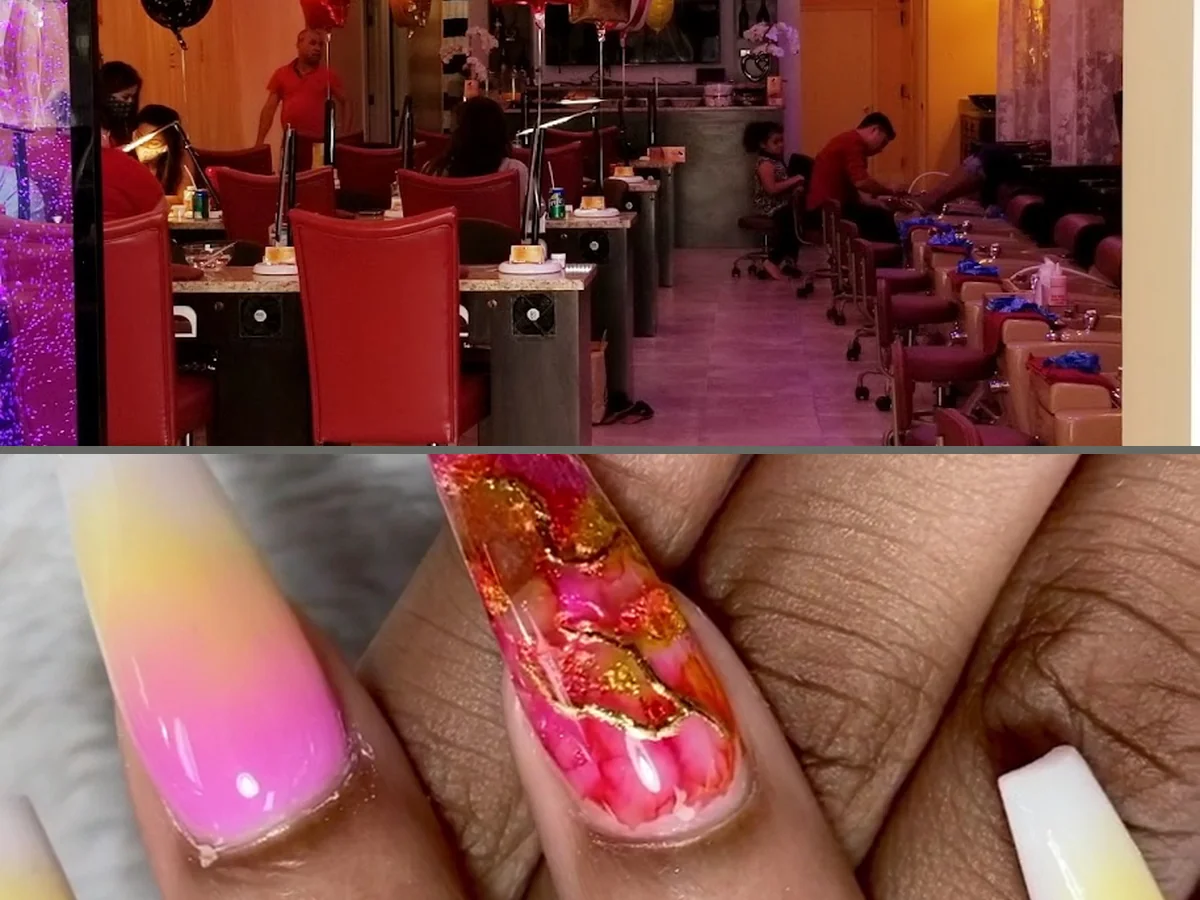Clean salon workspace with tools arranged for nail services.